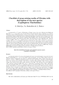 Checklist of Grass-Mining Moths of Ukraine with Description of One New Species (Lepidoptera: Elachistidae)