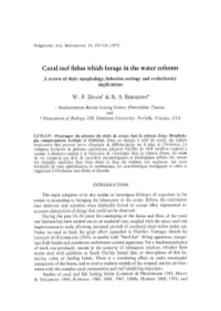 Coral Reef Fishes Which Forage in the Water Column