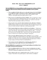 H.R. 3361, the USA FREEDOM ACT FACT SHEET