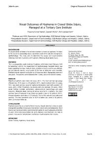 Visual Outcomes of Hyphema in Closed Globe Injury, Managed at a Tertiary Care Institute