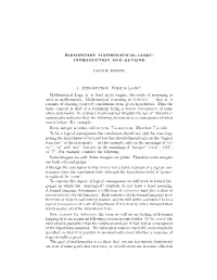 Elementary Mathematical Logic: Introduction and Outline