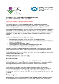 SGSSS-SCOTTISH GOVERNMENT INTERNSHIP SCHEME PROJECTS STARTING May 2021 ONWARDS Application Deadline