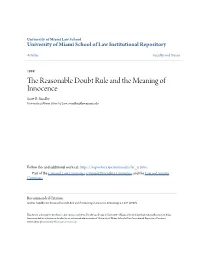 The Reasonable Doubt Rule and the Meaning of Innocence Scott E