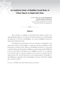 An Analytical Study of Buddhist Social Roles of Citizen Based on Sigālovāda Sutta