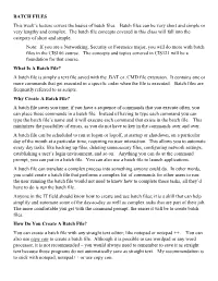 BATCH FILES This Week's Lecture Covers the Basics of Batch Files