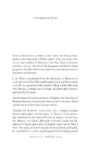 Logos 17:1 Winter 2014 Contributor Notes Travis Curtright Is a Fellow Of