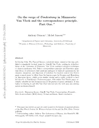 On the Verge of Umdeutung in Minnesota: Van Vleck and The