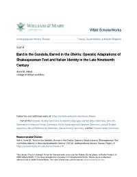 Operatic Adaptations of Shakespearean Text and Italian Identity in the Late Nineteenth Century