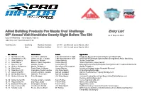 Allied Building Products Oval Challenge Entry List
