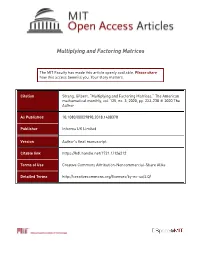 Multiplying and Factoring Matrices