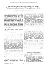 Identifying Determinants of Construction Worker Performance on Construction Sites: a Literature Review