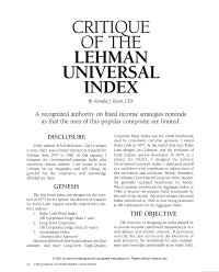 LEHMAN UNIVERSAL INDEX by Ronald]