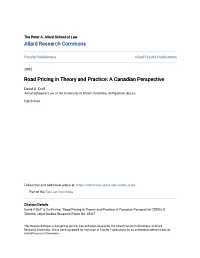 Road Pricing in Theory and Practice: a Canadian Perspective