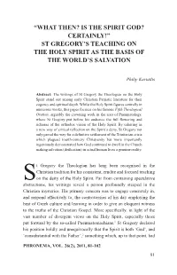 St Gregory's Teaching on the Holy Spirit As the Basis Of