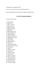 Version 2019, 13 July, 2021 This Is a List of the 10513 Authors With