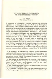 Wittgenstein and the Problem of Machine Consciousness•