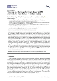 Training and Testing of a Single-Layer LSTM Network for Near-Future Solar Forecasting