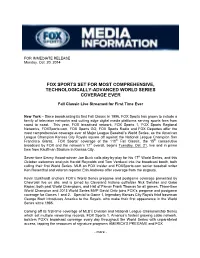 Fox Sports Set for Most Comprehensive, Technologically-Advanced World Series Coverage Ever