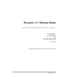 Receptor V1.7 Release Notes