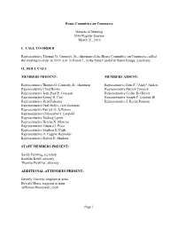 House Committee on Commerce Minutes of Meeting 2016 Regular