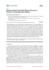 Implementing Sustainable Human Resources Practices: Leadership Style Matters