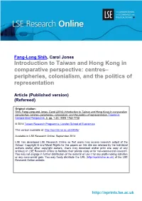 Introduction to Taiwan and Hong Kong in Comparative Perspective: Centres– Peripheries, Colonialism, and the Politics of Representation