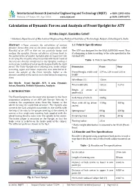 Calculation of Dynamic Forces and Analysis of Front Upright for ATV