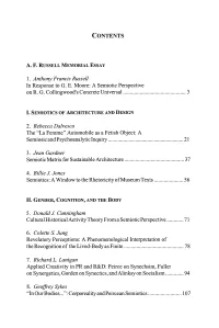 CONTENTS 1. Anthony Francis Russell in Response to G. E. Moore: a Semiotic Perspective on R. G. Collingwood's Concrete Universal