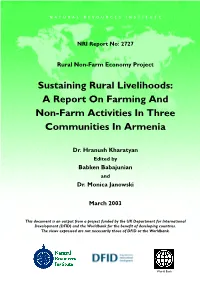 Sustaining Rural Livelihoods: a Report on Farming and Non-Farm Activities in Three Communities in Armenia