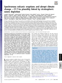 Synchronous Volcanic Eruptions and Abrupt Climate Change ∼17.7 Ka Plausibly Linked by Stratospheric Ozone Depletion