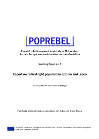 Working Paper No. 7: Report on Radical Right Populism in Estonia