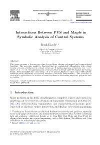 Interactions Between PVS and Maple in Symbolic Analysis of Control Systems
