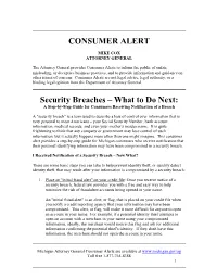 CONSUMER ALERT Security Breaches
