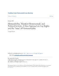 Manifest Homosexuals" and Political Activity: a New Approach to Gay Rights and the "Issue" of Homosexuality Douglas Warner