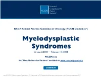 (NCCN Guidelines®) Myelodysplastic Syndromes Version 2.2018 — February 15, 2018