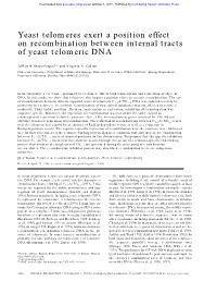 Yeast Telomeres Exert a Position Effect on Recombination Between Internal Tracts of Yeast Telomeric DNA