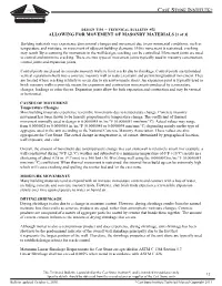 DESIGN TIPS – TECHNICAL BULLETIN #52 ALLOWING for MOVEMENT of MASONRY MATERIALS [1 of 3]
