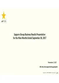 Sapporo Group Business Results Presentation for the Nine Months Ended September 30, 2017