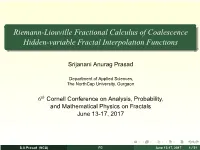 Riemann-Liouville Fractional Calculus of Coalescence Hidden-Variable Fractal Interpolation Functions