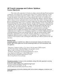AP French Language and Culture: Syllabus Course Objectives