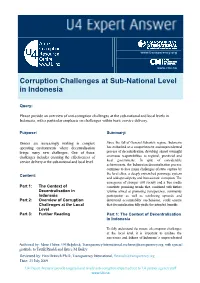 Corruption Challenges at Sub-National Level in Indonesia