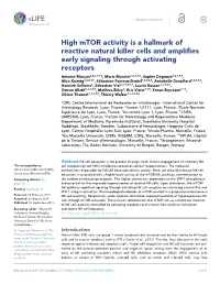 High Mtor Activity Is a Hallmark of Reactive Natural Killer Cells And