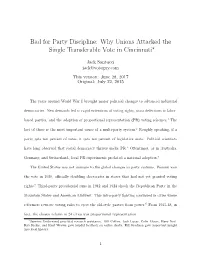 Why Unions Attacked the Single Transferable Vote in Cincinnati∗