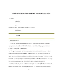 Arbitration Award Pursuant to the Ufc Arbitration Rules