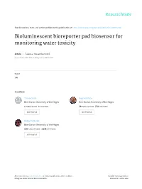 Bioluminescent Bioreporter Pad Biosensor for Monitoring Water Toxicity