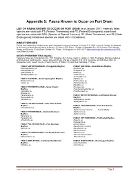 Appendix 5: Fauna Known to Occur on Fort Drum