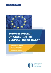 Europe: Subject Or Object in the Geopolitics of Data?