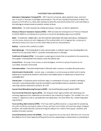 Food Safety Terms and Definitions Adenosine Triphosphate Testing
