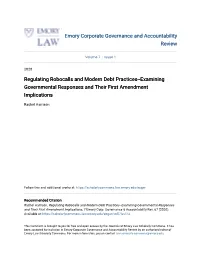 Regulating Robocalls and Modern Debt Practices--Examining Governmental Responses and Their First Amendment Implications
