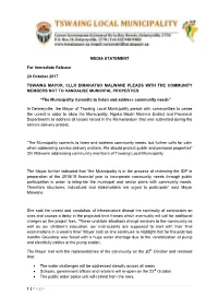 1 | Page MEDIA STATEMENT for Immediate Release 20 October